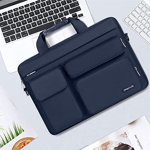 MOSISO Laptop Shoulder Bag 14 inch, 14 inch Computer Bag | Compatible with HP Lenovo Dell ASUS Acer, Dell Latitude with 2 Raised&1 Flapover&1 Horizontal Pocket&Handle&Belt, Navy Blue - color: Navy Blue, size: 14 inch