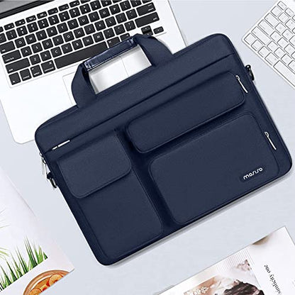 MOSISO Laptop Shoulder Bag 14 inch, 14 inch Computer Bag | Compatible with HP Lenovo Dell ASUS Acer, Dell Latitude with 2 Raised&1 Flapover&1 Horizontal Pocket&Handle&Belt, Navy Blue - color: Navy Blue, size: 14 inch