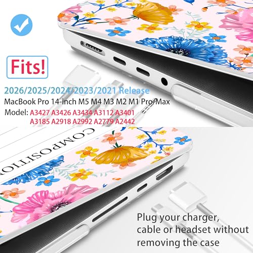 Mektron Case for M5 MacBook Pro 14 inch 2026 Model A3427 A3426 Fit 2025-2021 Model A3434 A3112 M4 A3112 A3401 A3185 M3 A2918 A2992 M2 A2779 M1 A2442 Cover, Composition Book Flower - color: Composition Book Flower