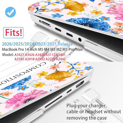 Mektron Case for M5 MacBook Pro 14 inch 2026 Model A3427 A3426 Fit 2025-2021 Model A3434 A3112 M4 A3112 A3401 A3185 M3 A2918 A2992 M2 A2779 M1 A2442 Cover, Composition Book Flower - color: Composition Book Flower
