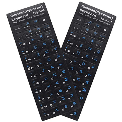 2 Pack Universal Russian Keyboard Stickers Black Background with, Blue and White Lettering for Computer Laptop Notebook Desktop, Replacement Computer Keyboard Stickers (Russian) - color: Russian-black/Black Blue Letter