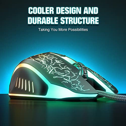 BENGOO Gaming Mouse Wired with RGB Backlit, Ergonomic PC Computer Mice | 4 Adjustable DPI up to 3600, 6 Programmable Buttons, Optical Gamer Mouse for PC Laptop Windows 7/8/10/XP Vista Linux