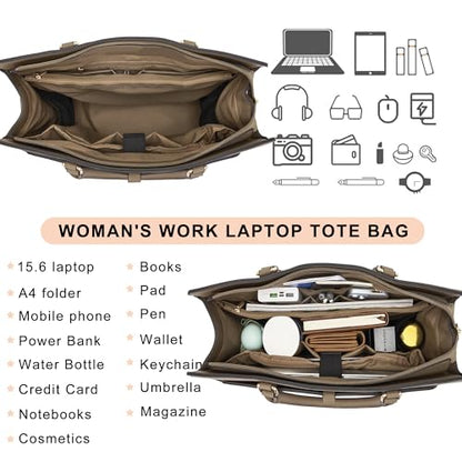 YZAOLL 15.6 Inch Laptop Bag for Women Work Tote Briefcase for Teacher Purse - color: F-camel