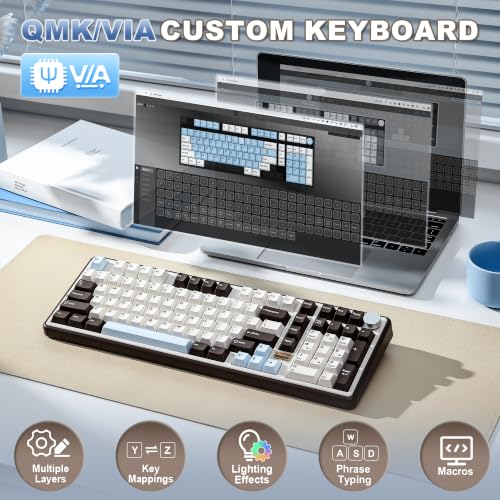 YUNZII B98 PRO QMK/VIA Wireless Mechanical Gaming Keyboard,96% Layout with Numpad and Cute Cat Knob, BT/2.4G/USB-C,Linear Switch Hot Swap Gasket,RGB for Win/Mac (Coffee Browm, Candy Linear Switch) - color: Coffee Brown, size: Candy Linear Switch
