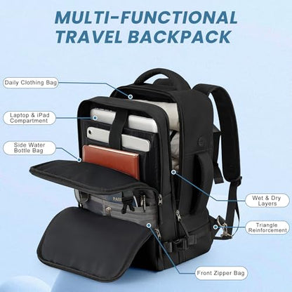 Sinaliy Travel Backpack, Carry on Flight approved Travel Bag with Multi-Pockets, Waterproof 17.3inch Laptop Backpack for Men Women, Black | Waterproof 17.3 Inch Laptop Backpack with Multi-Pockets, Personal Item Travel Bag for Men for Work, College, Busine