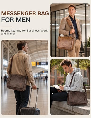 VX VONXURY Messenger Bag for Men, Pu Leather 14 Inch Laptop Briefcase Bag for Work Bussiness and School,Coffee - color: 14inch Coffee