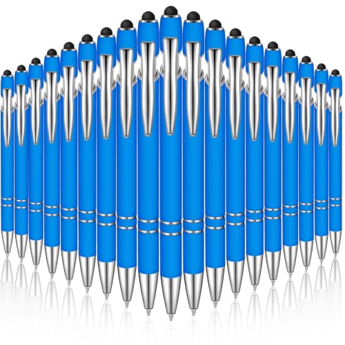 Zonon 38 Pieces Rubberized Ballpoint Pen with Stylus Tip Stylish Metal Pen Capacitive Stylus with Soft Rubberized Grip, Black Ink for Most Devices(Blue) - color: Blue