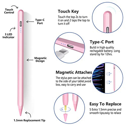 TaIYanG iPad Stylus Pen for iPad 2018-2026, Palm Rejection, Fast Charging | Tilt Sensitivity, for iPad Pencil A16 /10/9/8/7/6, Pro 11/13" (M5/M4),Air M4/M3/M2/5th/4th, Pro 11/12.9", Mini 6/5, Pink - color: Pink