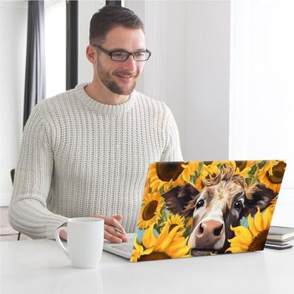 Universal Laptop Skin, DIY Cut-to-Fit Vinyl Cover Compatible with HP, Dell, Lenovo, Mac (13.3" to 15.6"), Anti-Scratch, No Residue & Bubble-Free Protective Decal Sticker, Cute Cow Sunflower - color: Cute Cow Sunflower