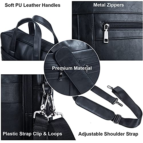 seyfocnia Men's Leather Messenger Bag, Laptop Briefcase Business Satchel Computer - size: 15.6inch, style: Black