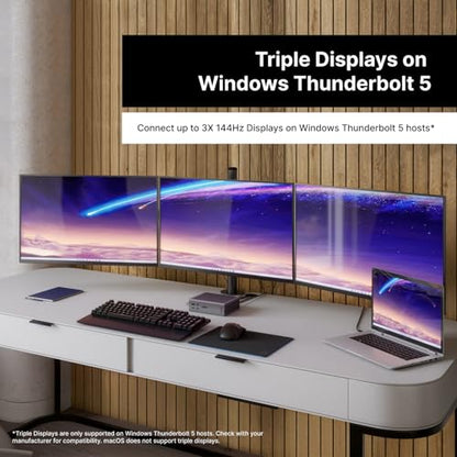 CalDigit TS5 PLUS - Thunderbolt 5 Dock - 20 Port, 10Gb Ethernet, 140W dedicated host Charging, TBT-5 x 3, USB 10Gb/s x10, Dual USB Controllers, Up to Two 8K 60Hz Displays, 1.0m Braided Cable, 330W PSU - style: TS5 Plus