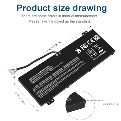 AP18E7M Battery for Acer Nitro 5 AN515-44 AN515-54 AN517-51 Nitro 7 AN715-51, Aspire 7 A715-74G, Predator Helios 300 PH315-52 PH317-53, Triton 300 PT315-51, AP18E8M 4ICP4/69/90 4ICP4/70/88 KT00407009 - size: 8.27*3.354*0.31inch