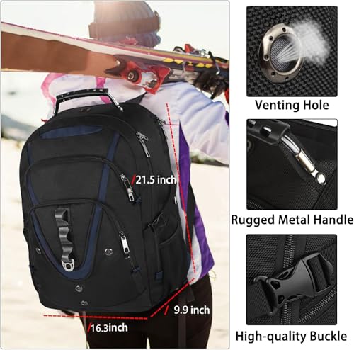 18.4 Laptop Backpack Men Women, Blue 55-60L Large Laptops Backpack | TSA Friendly Flight Approved and RFID Anti-theft Pocket, Water Resistant Suiltable for Traveling, Men Backpack Large Capacity - color: Black-blue, size: 18inch(21.5*16.3*9.9")