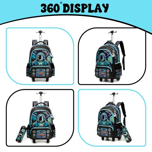 Meetbelify Kids Rolling Backpack with Wheels for Elementary Preschool Students Boys Travel Luggage Carry on Backpack for Boys Ages 6-8 Space - color: 02 Space