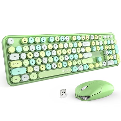 MOFII Wireless Keyboard and Mouse Combo, 2.4Ghz USB Full Size Typewriter Keyboard with Number Pad and Sport Car Mouse for PC Computer Desktop Windows (Green Colorful) - color: Green Colorful