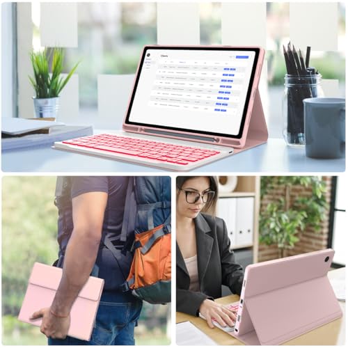 Keyboard Case for Galaxy Tab A9 Plus 5G 11 Inch 2023 (SM-X210/X216/X218), 7 Color Backlit Detachable Tablet Keyboard Cover with S Pen Holder for Samsung Galaxy Tab A9+ 11" (Pink) - color: Pink