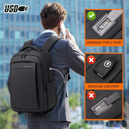 FENRUIEN Expandable Travel Backpack for Men, Water Resistant Computer Backpack with USB Charging Port，Black Laptop Bag 15.6 Inch - size: 15.6 Inch, style: Travel Backpack