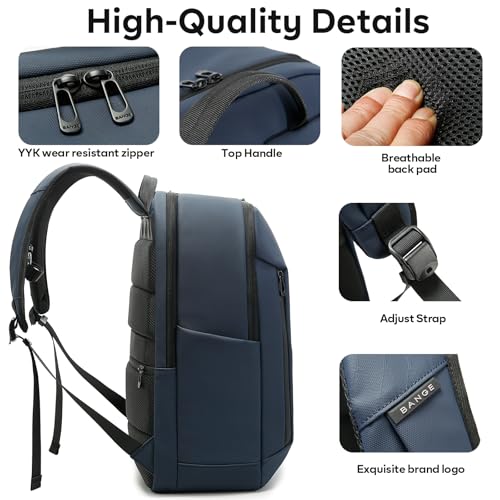 BANGE Business Smart Backpack for Men and Women，can holds 15.6 Inches Laptop Backpack, Waterproof Commute Work Travel Backpack, Flight Carry-On (blue) - color: Blue