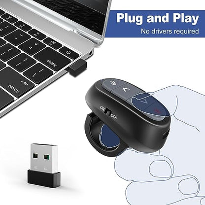 Presentation Clicker PowerPoint Wireless Presenter Remote: Laser Pointer Computer Clickers, Hyperlink Finger Ring Project Power Point PPT Clicker for Mac Laptop Office, Slideshow Google Slide Advancer - style: Finger Ring