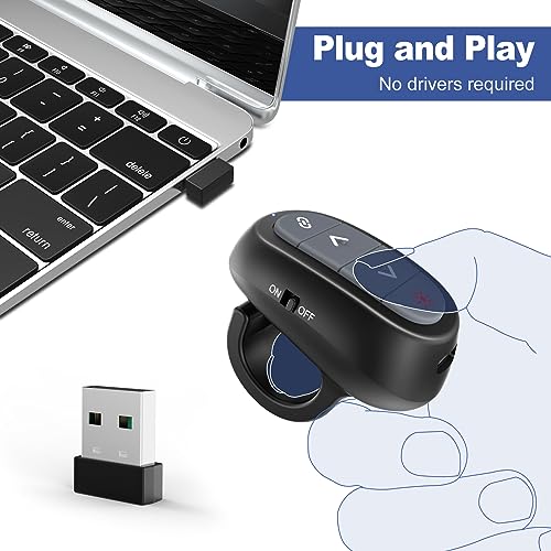 Presentation Clicker PowerPoint Wireless Presenter Remote: Laser Pointer Computer Clickers, Hyperlink Finger Ring Project Power Point PPT Clicker for Mac Laptop Office, Slideshow Google Slide Advancer - style: Finger Ring