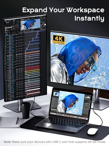 Plugable Short Braided USB C Monitor Cable 1FT, 4K@144Hz/8K Video Output | USBC 3.2 Gen 2X2 Display Cable, 20Gbps Data Transfer, 240W PD Charging, Fit for Portable Monitor, SSD, MacBook, iPhone 17 - size: 1FT