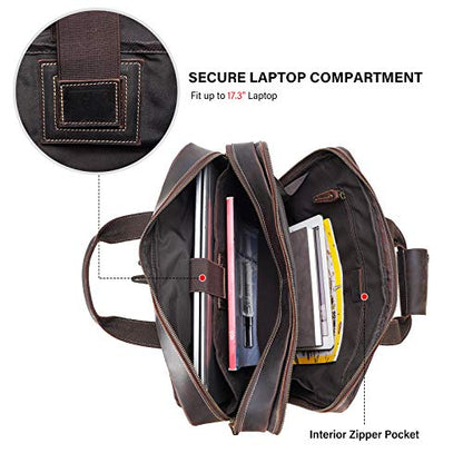 Men's Solid Thick Full Grain Leather 17.3" Laptop Briefcase Classic Messenger Bag Fit Business Travel | Solid - color: Dark Brown