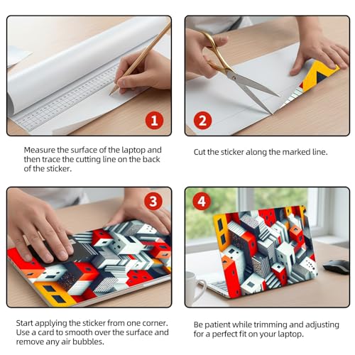 Universal Laptop Skin Sticker Decal, 12"-15.6" Aesthetic Vinyl Wrap, Geometric 3D Cubes Abstract Waterproof Notebook Cover Art Protector for MacBook HP Dell Lenovo, Fits 13" 14" 15" 15.6" - color: Geometric 3D Cubes Abstract