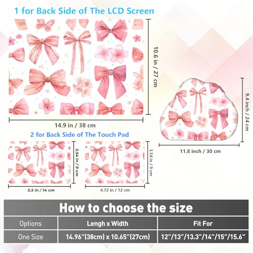 Laptop Skin Sticker Decal 15-15.6 Inch with Cute Mouse Pad, Universal Reusable Vinyl Sticker for 12.1 13 13.3 14 15.4 Inch Netbook and Notebook PC, Pink Bow Pattern - color: Pink Bow Pattern