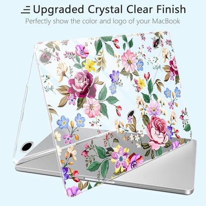 for New MacBook Pro 14 inch Case 2025 M5 2024 M4 2023 Release– Fashionable Lightweight Floral Design Transparent HD Clear Laptop Shell, with TPU Keyboard Cover & OTG Adapters, Flowers - color: Flowers