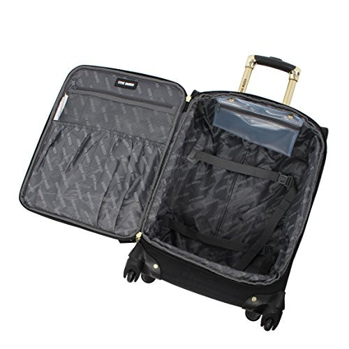 Steve Madden Designer-Gepckkollektion Leichter Softside-Koffer fr Damen und Herren strapazierfhige 50,8 cm groe Tragetasche mit 4 rollenden Spinner-Rdern, Peek-a-boo Black, 20in, Carry on Bag With - color: Peek-a-boo Black, size: 20 inches