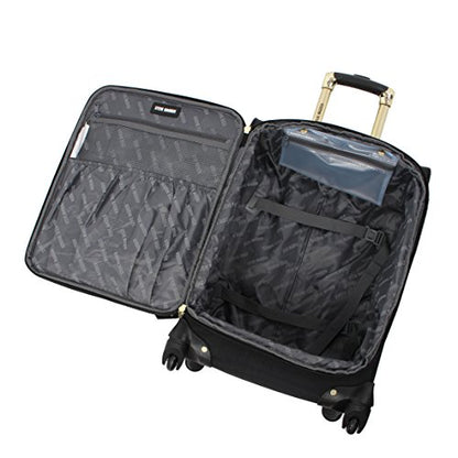 Steve Madden Designer-Gepckkollektion Leichter Softside-Koffer fr Damen und Herren strapazierfhige 50,8 cm groe Tragetasche mit 4 rollenden Spinner-Rdern, Peek-a-boo Black, 20in, Carry on Bag With - color: Peek-a-boo Black, size: 20 inches