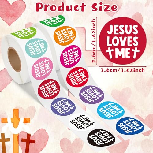 CNhoqc Jesus Round Sticker Rolls - 1000Pcs Jesus Loves Me Round Bible Verse Stickers Water Bottle Laptop Self-Adhesive Waterproof Vinyl Basket Stuffers Christian Birthday Party Supplies Card Making - style: Jesus Loves Me（Round）