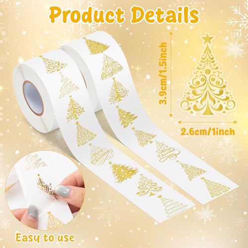 Foil Christmas Tree Stickers - 1000 Pcs Easy Peel Metallic Tree Waterproof Vinyl Reusable Laptop Self Adhesive Stickers Classroom Prizes Water Bottle Page Activity Pad Party Favors Skateboard - style: Gold Christmas Tree
