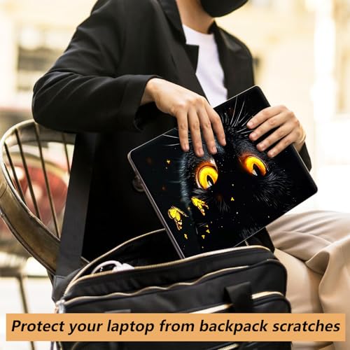 12.1”-15.6” Laptop Skin Sticker (Fits 13”, 13.3”, 14”, 15”, 15.4”) | Reusable Universal Protective Vinyl Art Decal Cover | Waterproof & Scratch-Resistant |Black Cat with Gold Eyes - color: Black Cat with Gold eyes