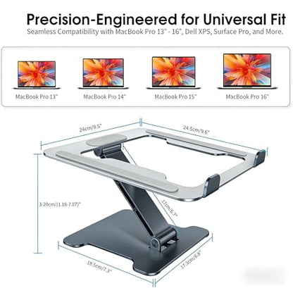LRLKFX Laptop Stand Portable Foldable Aluminum Laptop Riser Height Adjustable Ergonomic Holder for Desk Compatible with MacBook Air Pro, Dell, HP, Lenovo & More 10-15.6" - Gray - color: Gray