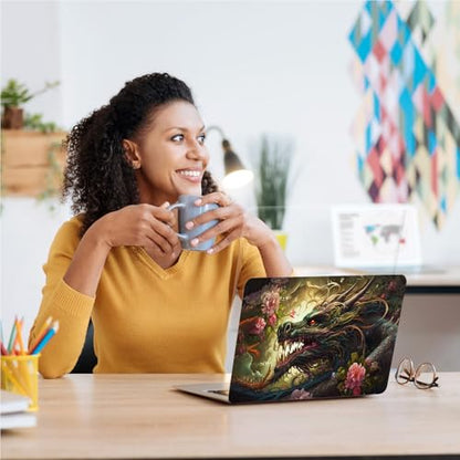 Universal Laptop Skin, DIY Cut-to-Fit Vinyl Cover Compatible with HP, Dell, Lenovo, Mac (13.3" to 15.6"), Anti-Scratch, No Residue & Bubble-Free Protective Decal Sticker, Epic Dragon Floral - color: Epic Dragon Floral