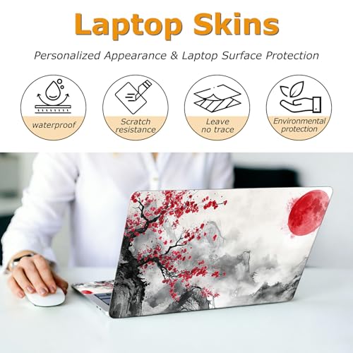 Universal Laptop Skin Sticker with 2 Wrist Pad Decals, 3-Piece Removable Vinyl Laptop Cover, Sun Mountain Water Scenery Waterproof Anti-Scratch, Easy-Trim Fit for 13.3" 14" 15.6" Laptops - color: Sun Mountain Water Scenery