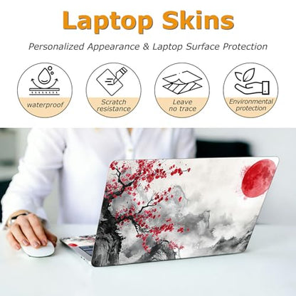Universal Laptop Skin Sticker with 2 Wrist Pad Decals, 3-Piece Removable Vinyl Laptop Cover, Sun Mountain Water Scenery Waterproof Anti-Scratch, Easy-Trim Fit for 13.3" 14" 15.6" Laptops - color: Sun Mountain Water Scenery