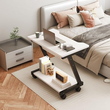 Overbed Table with Wheels Steel Wooden Bedside Table, Laptop Bedside Table, Movable Sofa Side Table, Z Frame, Shaped Table Top, for Bedroom, Living Room(Brass) - color: Brass