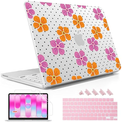 May Chen for MacBook Neo Case 13 inch 2026 | 100% Match Official Color | Pattern Printing, Anti-Crack & Scratch & Fingerprint | Protective Hard Shell Cases Model A3404 - Polka dots Abstract Flowers - color: Polka dots abstract flowers
