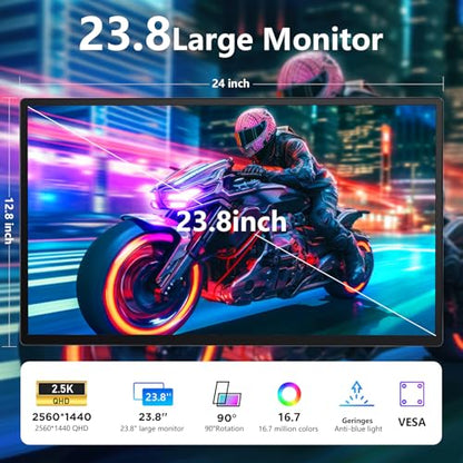 23.8" Large Portable Monitor, 2.5K QHD 180Hz Laptop Screen Extender, 150% RGB 178° IPS, Speakers & USB Hub for Office/Gaming with Kickstand, Travel Monitor for Laptop/PC/Mac/Xbox, VESA USB-C & HDMI - style: A2-23.8" Portable Monitor