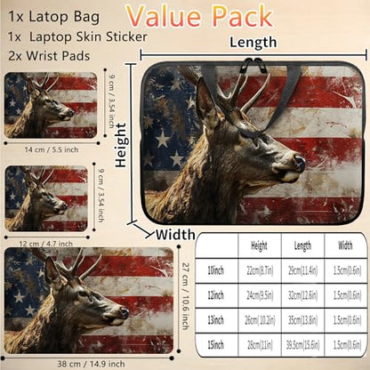 10 inch Laptop Sleeve with Laptop Skin Sticker Set – Slim Protective Case with Smooth Zipper, Lightweight Tablet & Notebook Sleeve for Travel & Daily Carry, Deer Flags - color: Deer Flag, size: 10 inch