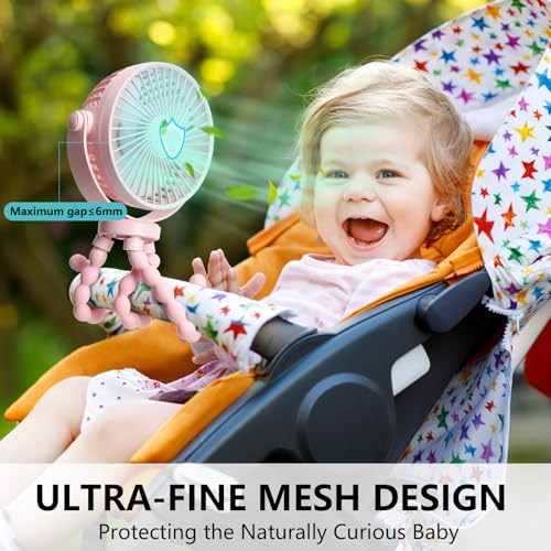 snawowo Mini Portable Stroller Fan, 3000mAh Battery Operated Personal Small | Handheld Fan with Flexible Tripod, 360° Rotate 3 Speed Rechargeable Clip On for Car Seat Crib Treadmill Travel Camping - color: C-Pink