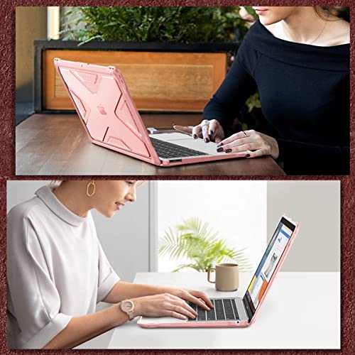 Fintie Case for MacBook Air 13 Inch A2337 (M1) / A2179 / A1932 (2018-2021 2022 Release) - Heavy Duty Hard Shell Cover with TPU Bumper for MacBook Air 13 Retina Display with Touch ID, Rose Gold - color: Rose Gold