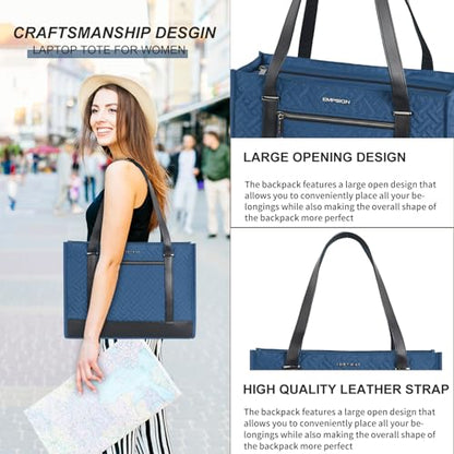 EMPSIGN Laptop Tote Bag for Women 16 Inch, Stylish Computer Shoulder Tote Bag for Work, Large Capacity Quilted Laptop Briefcase, Waterproof Women Business Office Bag, Quilted Haze Blue - color: Quilted Haze Blue