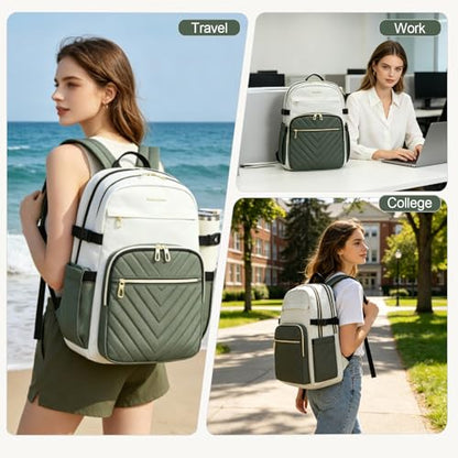 VANKEAN Laptop Backpack for Women (Beige-Army Green, 17.3 Inch) - color: Beige-army Green, size: 17.3 Inch