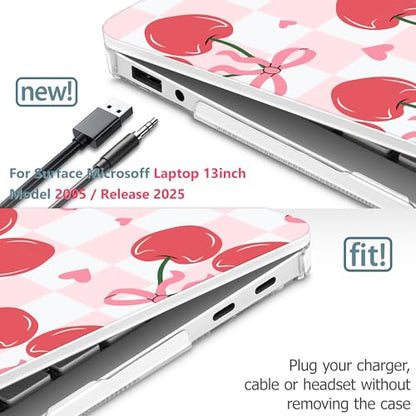 Mektron Printed Case for 2025 Microsoft Surface Laptop Windows 11 Copilot+ PC Surface Laptop 13 inch Touchscreen Display Cover Fits Model 2095, Cherries Bows C353 - color: Cherries Bows C353