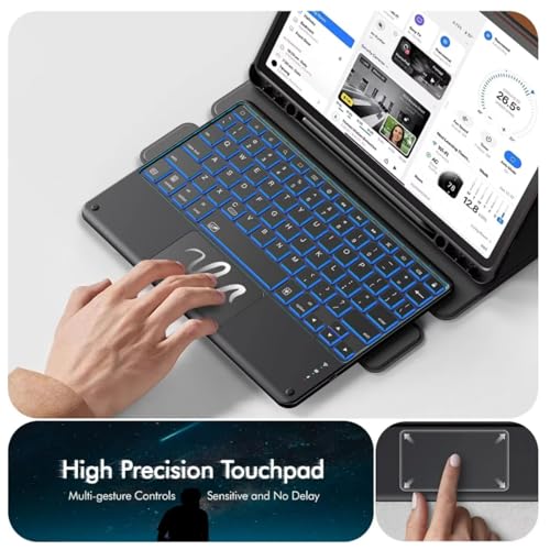 Wireless Backlit Bluetooth Keyboard with Touchpad,10 inch Ultra Slim 7 Colors Backlit Portable Rechargeable Keyboard with Trackpad for IPad/IPad Pro iOS Android Tablets Windows Laptop PC(black) - color: black