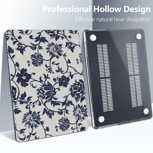 Batianda Case for New MacBook Pro 16 inch 2026 M5 2024 2023 2021 Release with M4 M3 M2 M1 Pro/Max Chip,Slim Lightweight Protective Shell Creative Pattern with Keyboard Cover Protector, Navy Flowers - color: Navy flowers