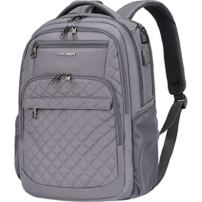 KROSER Travel Laptop Backpack 17 Inch Large Computer Backpack Dark grey | Water-Repellent Daypack, USB Charging Port, RFID Pockets, for Work/Business/College/Men/Women, Quilted - color: Quilted Dark Grey